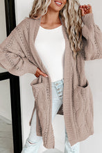 Load image into Gallery viewer, Apricot Ribbed Trim Eyelet Cable Knit Cardigan
