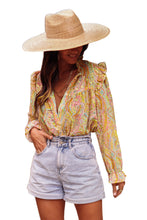 Load image into Gallery viewer, Yellow Paisley Print Ruffled Trim Boho Shirt
