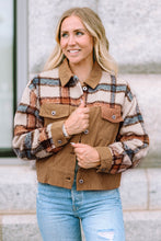 Load image into Gallery viewer, Khaki Plaid Corduroy Flap Pockets Boxy Chunky Jacket
