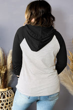 Load image into Gallery viewer, Black Striped Raglan Sleeve Buttoned Pocket Plus Size Hoodie
