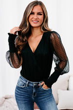 Load image into Gallery viewer, Black Mesh Long Sleeve Surplice Bodysuit
