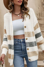 Load image into Gallery viewer, Multicolor Striped Print Fuzzy Cardigan
