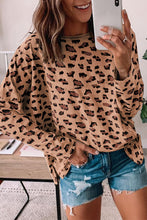 Load image into Gallery viewer, Brown Animal Print Stitching Loose Long Sleeve Top
