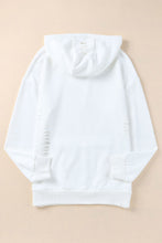 Load image into Gallery viewer, White Solid Ripped Hooded Sweatshirt with Kangaroo Pocket
