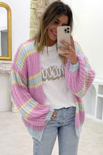Load image into Gallery viewer, Contrast Striped Open Front Cable Cardigan
