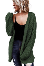 Load image into Gallery viewer, Green Open Front Woven Texture Knitted Cardigan with Pockets
