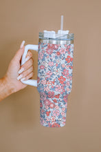 Load image into Gallery viewer, Multicolour Floral Print Handled Stainless Tumbler with Straw
