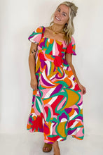 Load image into Gallery viewer, Abstract Print Square Neck Flowy Midi Dress
