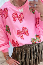 Load image into Gallery viewer, Bonbon Sequin Bowknot Patched Graphic Christmas Sweatshirt
