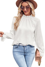 Load image into Gallery viewer, White Frilled Mock Neck Ripple Bubble Sleeve Blouse

