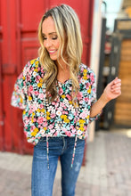 Load image into Gallery viewer, Multicolor Floral Notched V-Neck Puff Sleeve Blouse
