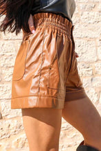 Load image into Gallery viewer, Brown Patch Pockets Faux Leather High Rise Shorts
