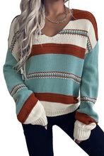 Load image into Gallery viewer, Striped Pattern Knit V Neck Sweater
