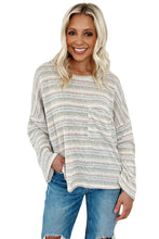 Load image into Gallery viewer, Multicolour Striped Drop Shoulder Loose Long Sleeve Knit Top

