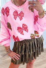 Load image into Gallery viewer, Bonbon Sequin Bowknot Patched Graphic Christmas Sweatshirt
