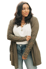 Load image into Gallery viewer, Green Crochet Lace Sleeve Cardigan
