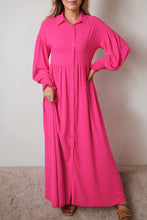 Load image into Gallery viewer, Rose Bubble Sleeve Shirt Maxi Dress
