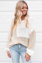 Load image into Gallery viewer, Oatmeal Mixed Pattern Knit Tie Keyhole Drop Shoulder Sweater
