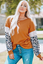 Load image into Gallery viewer, Brown Leopard Sequin Patchwork Long Sleeve Top
