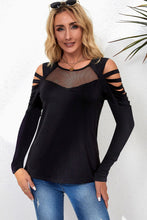 Load image into Gallery viewer, Black Mesh Patch Ripped Long Sleeve Top
