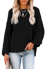 Load image into Gallery viewer, Black Exposed Seam Ribbed Knit Dolman Top
