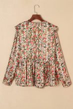 Load image into Gallery viewer, Khaki V Neck Ruffled Babydoll Floral Blouse
