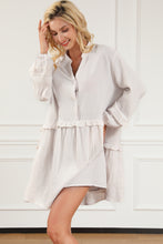 Load image into Gallery viewer, Apricot Frill Trim Half Buttoned Textured Dress
