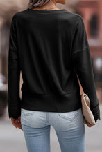 Load image into Gallery viewer, Black Ribbed Texture Lace Trim V Neck Long Sleeve Top
