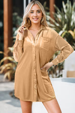 Load image into Gallery viewer, Flaxen Velvet Button Front Shirt Mini Dress

