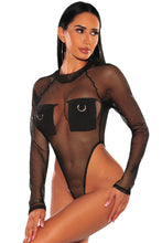 Load image into Gallery viewer, Fishnet Pocketed Long Sleeve High Cut Bodysuit
