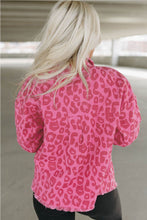 Load image into Gallery viewer, Pink Plus Size Leopard Print Button Cuffs Raw Hem Jacket
