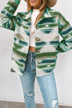 Load image into Gallery viewer, Blackish Green Aztec Print Button Up Long Sleeve Jacket
