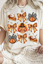 Load image into Gallery viewer, White Cute Bowknot Tanksgiving Graphic Crewneck T Shirt
