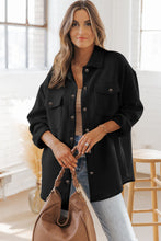 Load image into Gallery viewer, Black Solid Textured Flap Pocket Buttoned Shacket
