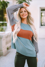 Load image into Gallery viewer, Green Colorblock Striped Bishop Sleeve Top
