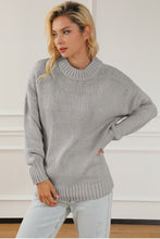 Load image into Gallery viewer, Light Grey Chunky Knit Turtle Neck Drop Shoulder Sweater
