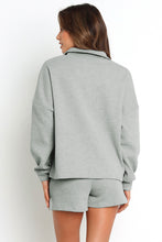 Load image into Gallery viewer, Gray Ribbed Zipper Sweatshirt and High Waist Shorts Set
