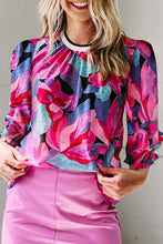 Load image into Gallery viewer, Multicolor Floral Print Ruched Sleeve Puff Sleeve Blouse
