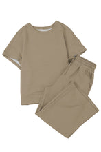 Load image into Gallery viewer, Apricot khaki Textured Loose Fit T Shirt and Drawstring Pants Set
