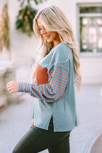Load image into Gallery viewer, Green Colorblock Striped Bishop Sleeve Top

