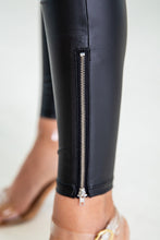 Load image into Gallery viewer, Black Faux Leather Zipped Detail Leggings

