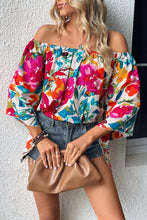 Load image into Gallery viewer, Multicolor Floral Print Off Shoulder Wide Sleeve Blouse
