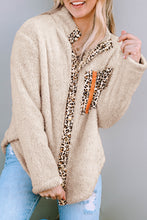 Load image into Gallery viewer, Apricot Leopard Patched Zipped Pocket Fleece Jacket
