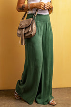 Load image into Gallery viewer, Green Smocked Waist Crinkled Wide Leg Pants
