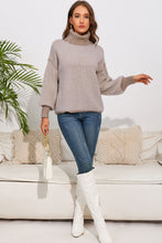 Load image into Gallery viewer, Khaki Contrast Ribbed Turtleneck Sweater
