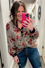 Load image into Gallery viewer, Gray Floral Long Sleeve Plus Size Henley Top
