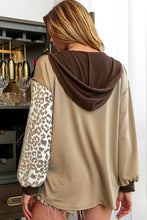 Load image into Gallery viewer, Brown Leopard Print Colorblock Chest Pocket Henley Hoodie
