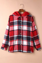 Load image into Gallery viewer, Red Hooded Plaid Button Front Shacket
