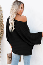 Load image into Gallery viewer, Black Exposed Seam Ribbed Knit Dolman Top
