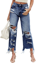 Load image into Gallery viewer, Blue Heavy Destroyed High Waist Jeans
